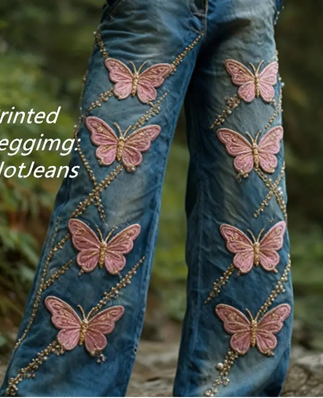 Comfortable And Simple Women's Wide-leg Pants, Floral Print Trousers