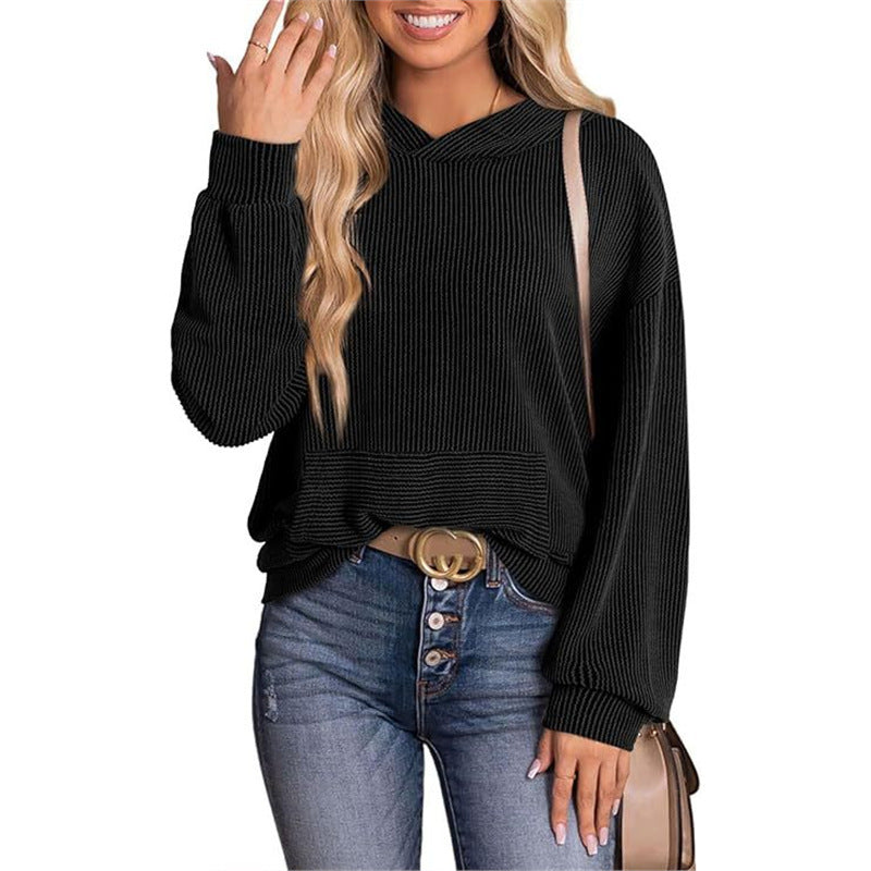 Europe And America Cross Border Women's Loose Twisted Bar Hooded Sweater