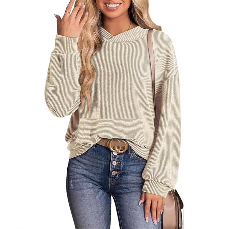 Europe And America Cross Border Women's Loose Twisted Bar Hooded Sweater