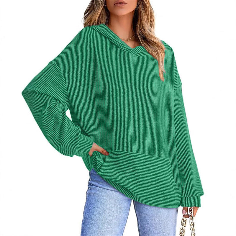Europe And America Cross Border Women's Loose Twisted Bar Hooded Sweater