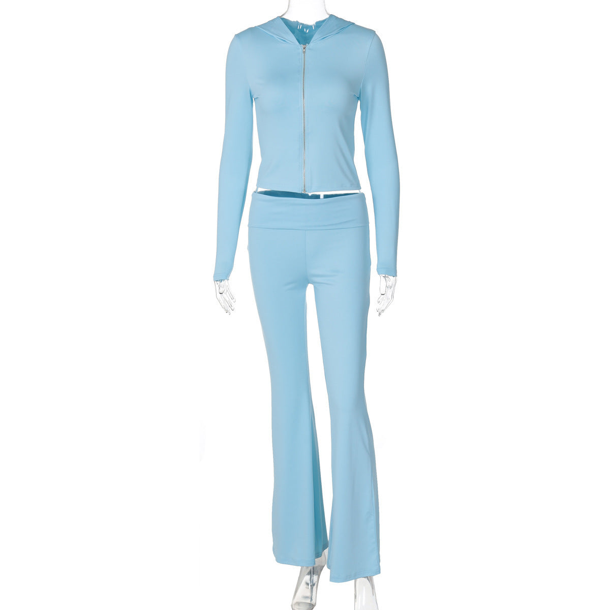 Women's Long-sleeve Zipper Hooded Top Flared Pants Suit