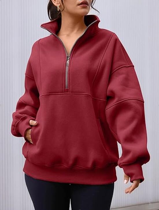Zipper Patchwork Pocket Brushed Hoody Women's Loose