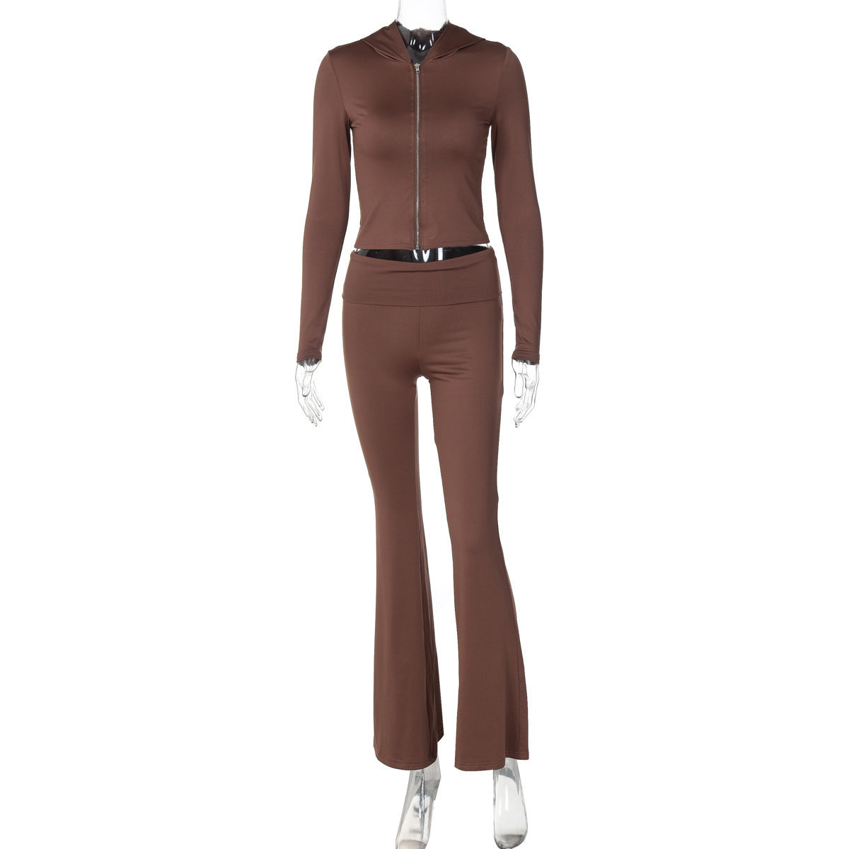 Women's Long-sleeve Zipper Hooded Top Flared Pants Suit