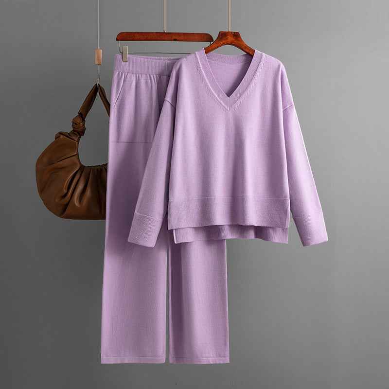Autumn And Winter New Loose Casual Sweater Pullover Two-piece Set