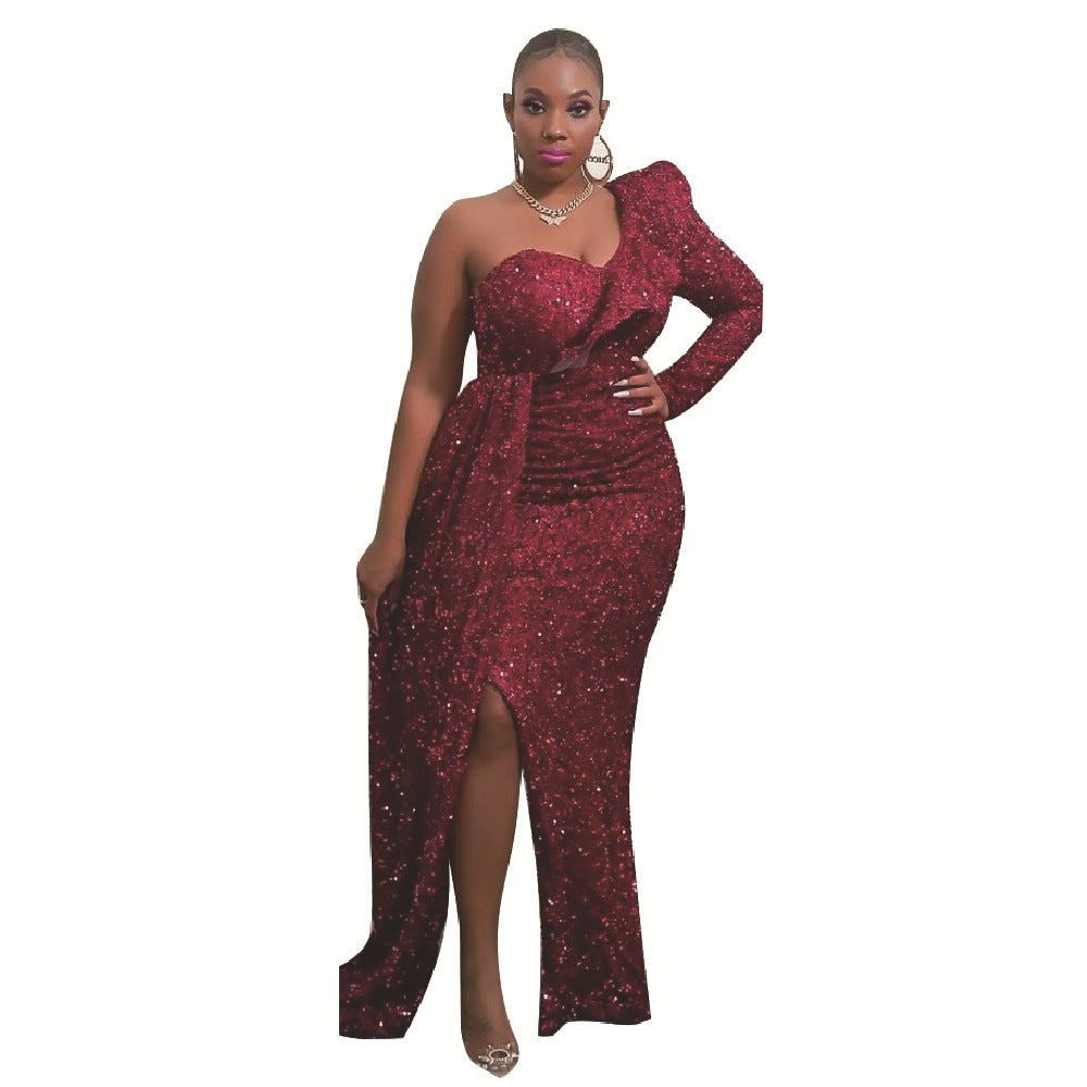 Fashion Neues Ein-Schulter Pailletten Brautjungfern Kleid Lange Länge – Elegantes Design für unvergessliche Partys und Anlässe