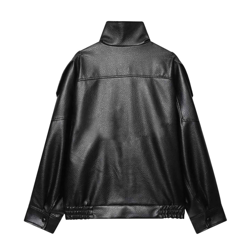 European And American Style Women's Autumn New Fashion Street Imitation Leather Jacket Coat