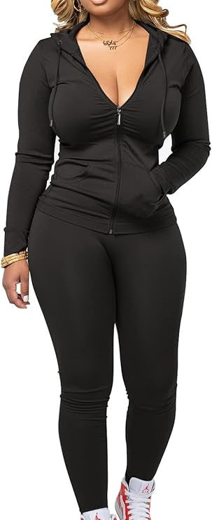 Women's Casual Sexy Long-sleeved Zipper Hoodie Two-piece Set Sports Suit