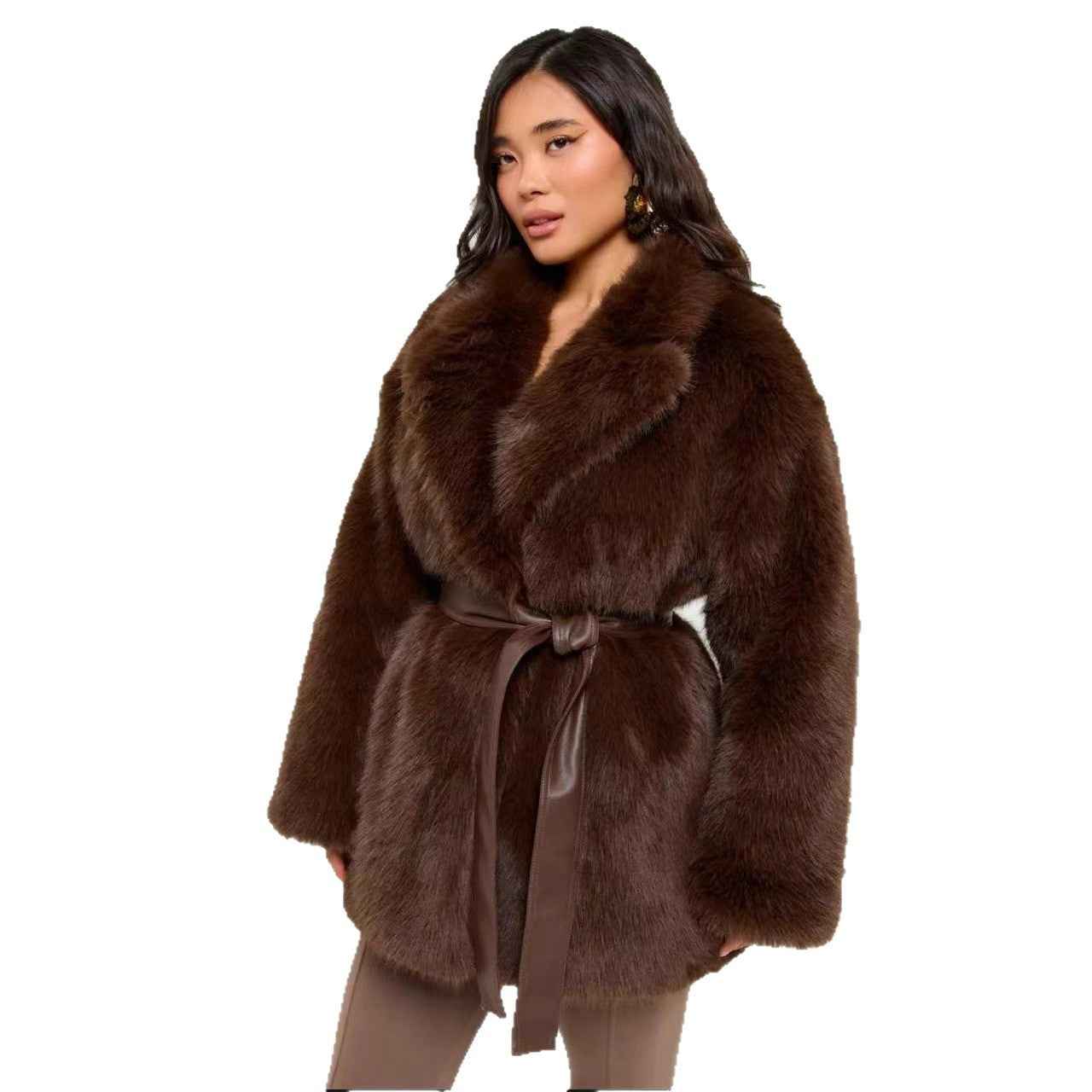 With Belt Artificial Wool Coat Mid-length