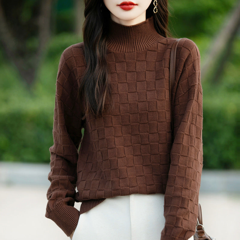 Women's Square Decorative Solid Color Long-sleeved Knitted Sweater