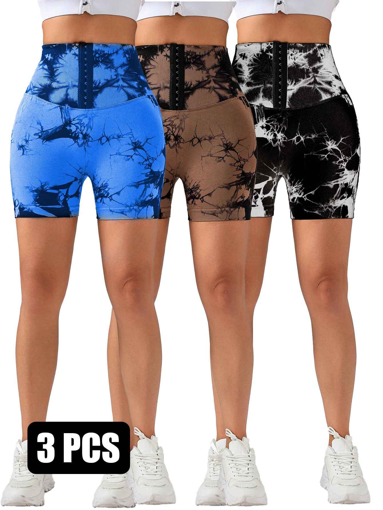 3er Pack Nahtlose Tummy Control Leggings mit 3-REIHEN-HAKEN – Body Shape Slim Scrunch Butt Lift Fitness Shorts