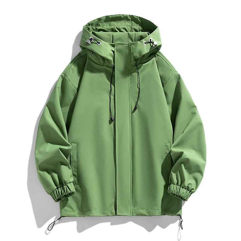 Men's Sports Casual Shell Jacket Solid Color Loose Hooded Climbing Jacket