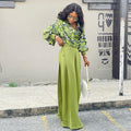Women's Fashionable Printed Lantern Sleeve Shirt Wide-leg Suit