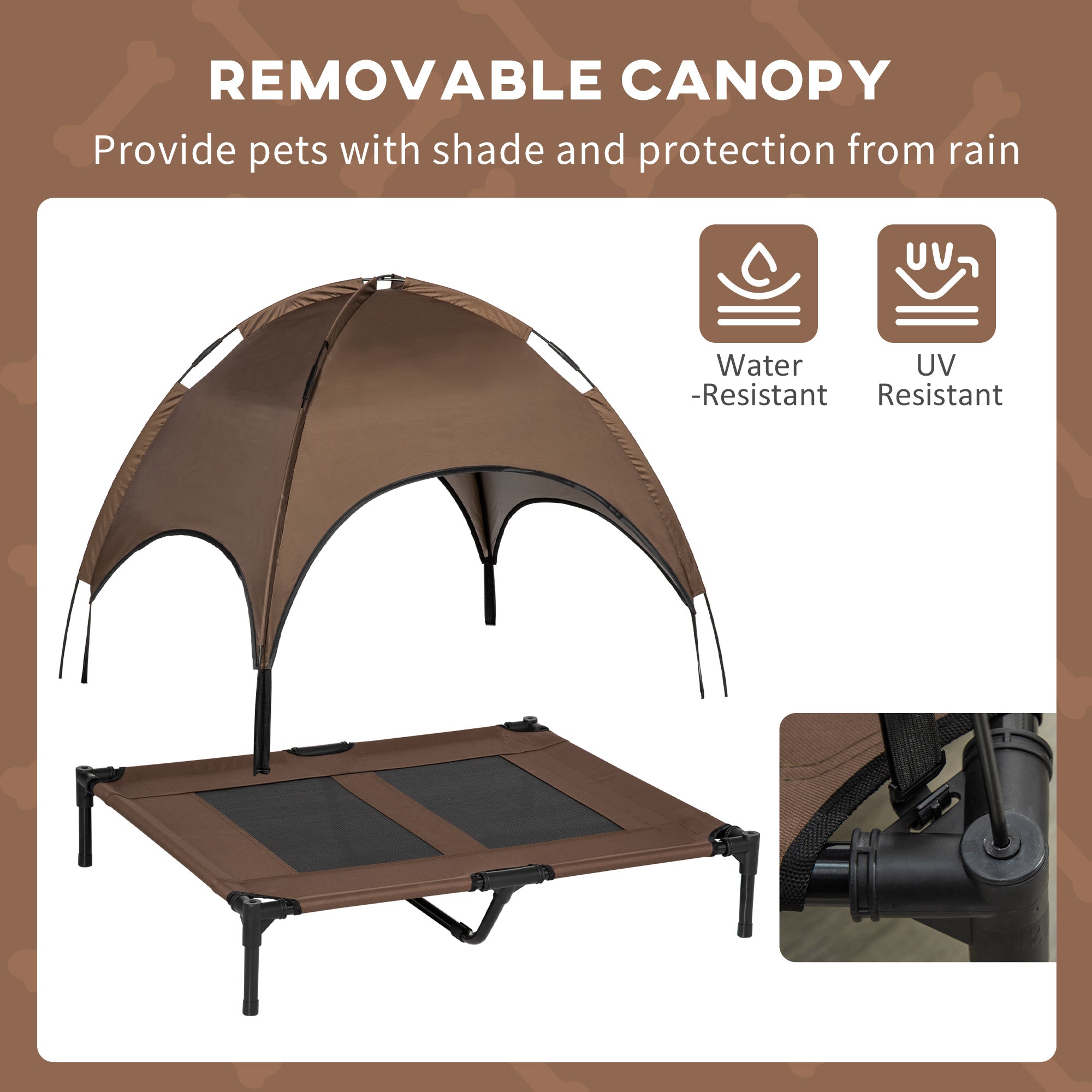 48" x 36" Elevated Portable Dog Cot Cooling Pet Bed with UV Protection Canopy Shade