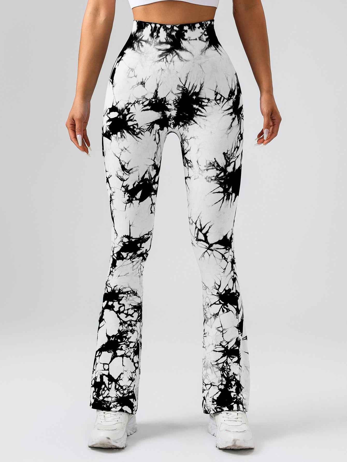 Hochtaillierte Yogahose mit Bauchkontrolle für Frauen – Tie-Dye Stretch Slimming Bootcut Fitness- und Sportleggings