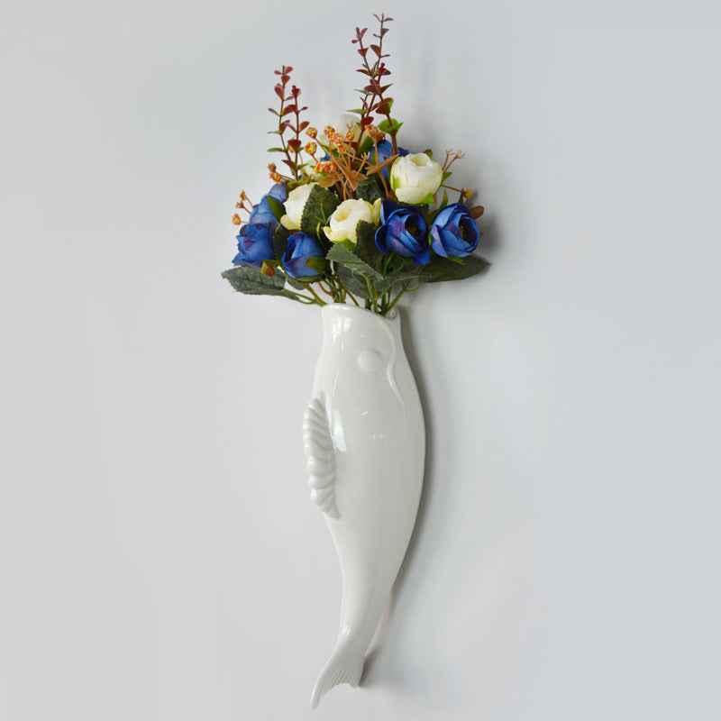 Simple Modern Creative Wall Ceramic Goldfish Vase Restaurant Mural Wall Hanging Three-Dimensional Wall Decoration Wholesale