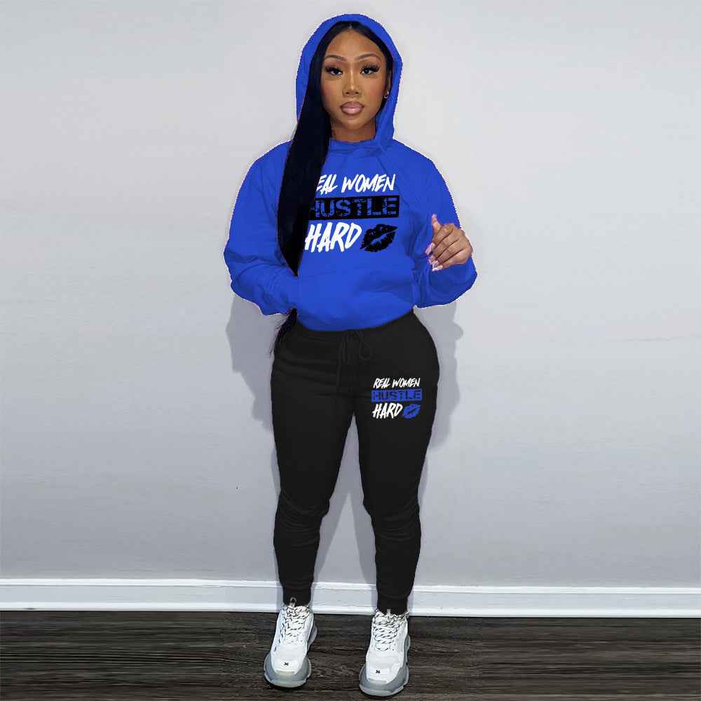 Plus Velvet Hoodie Casual Printed Sports Suit