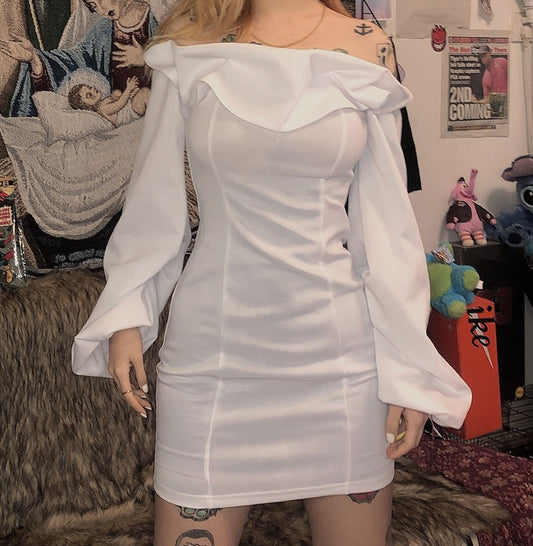 French temperament dress female qiu dong sex appeal one word collar design