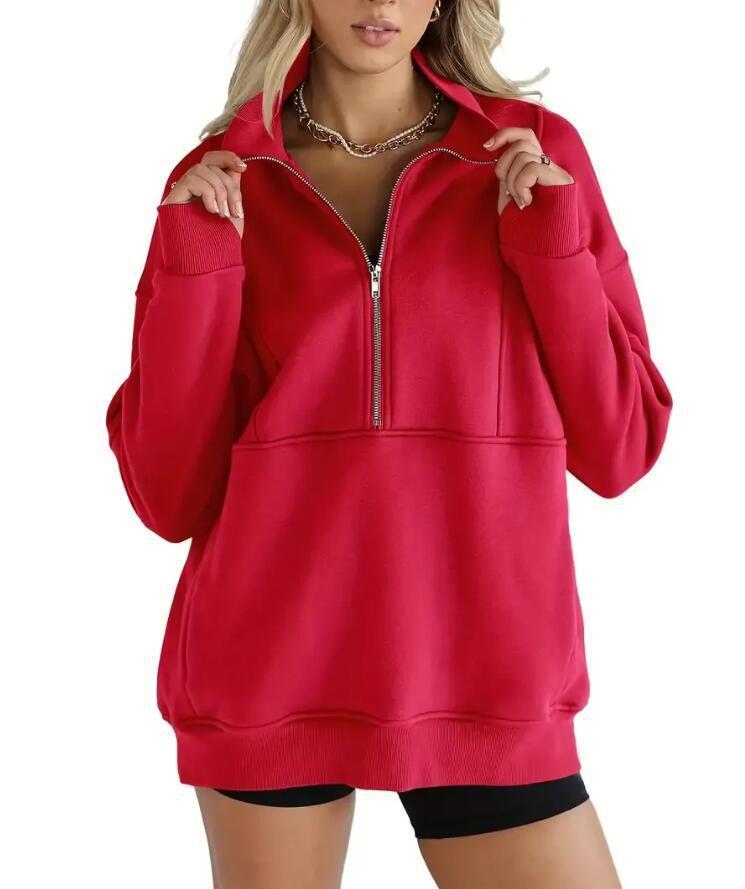Zipper Patchwork Pocket Brushed Hoody Women's Loose