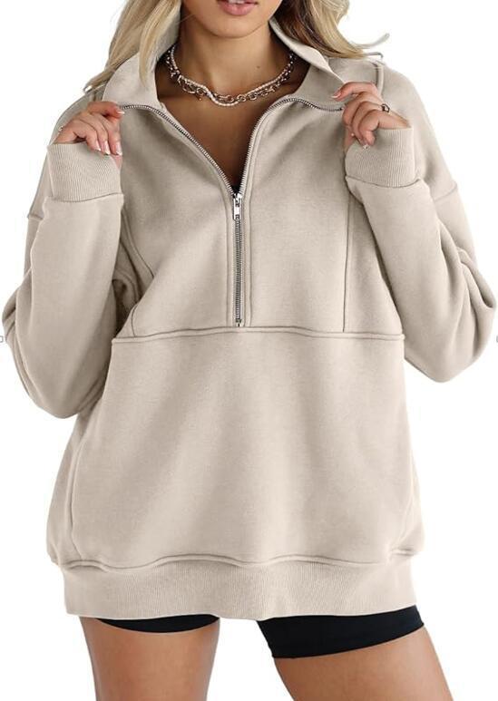 Zipper Patchwork Pocket Brushed Hoody Women's Loose