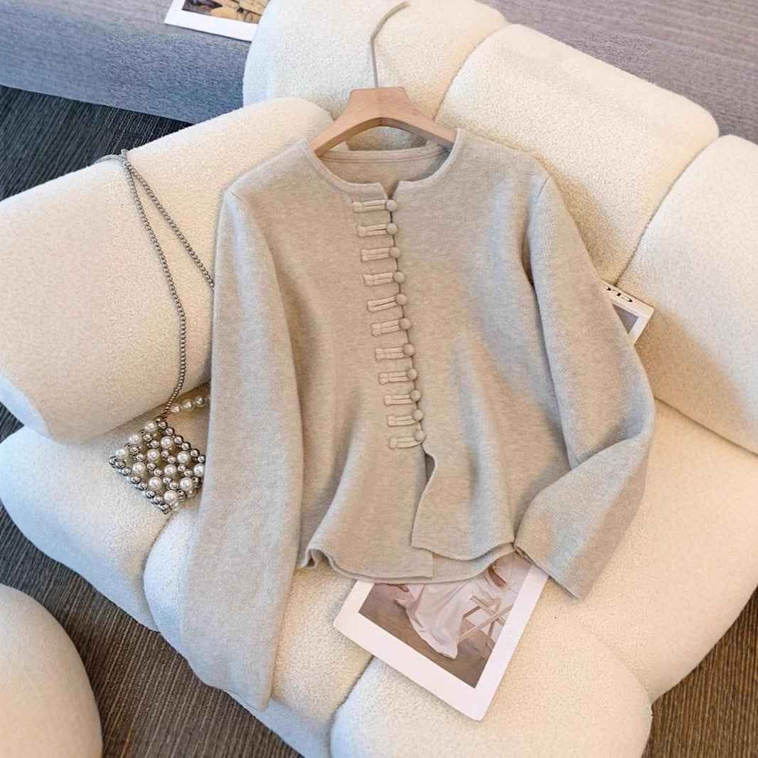 Damenmode Chinesischer Stil Kleid Set aus solidem Farbigen Material – Midikleid mit Sweater-Set