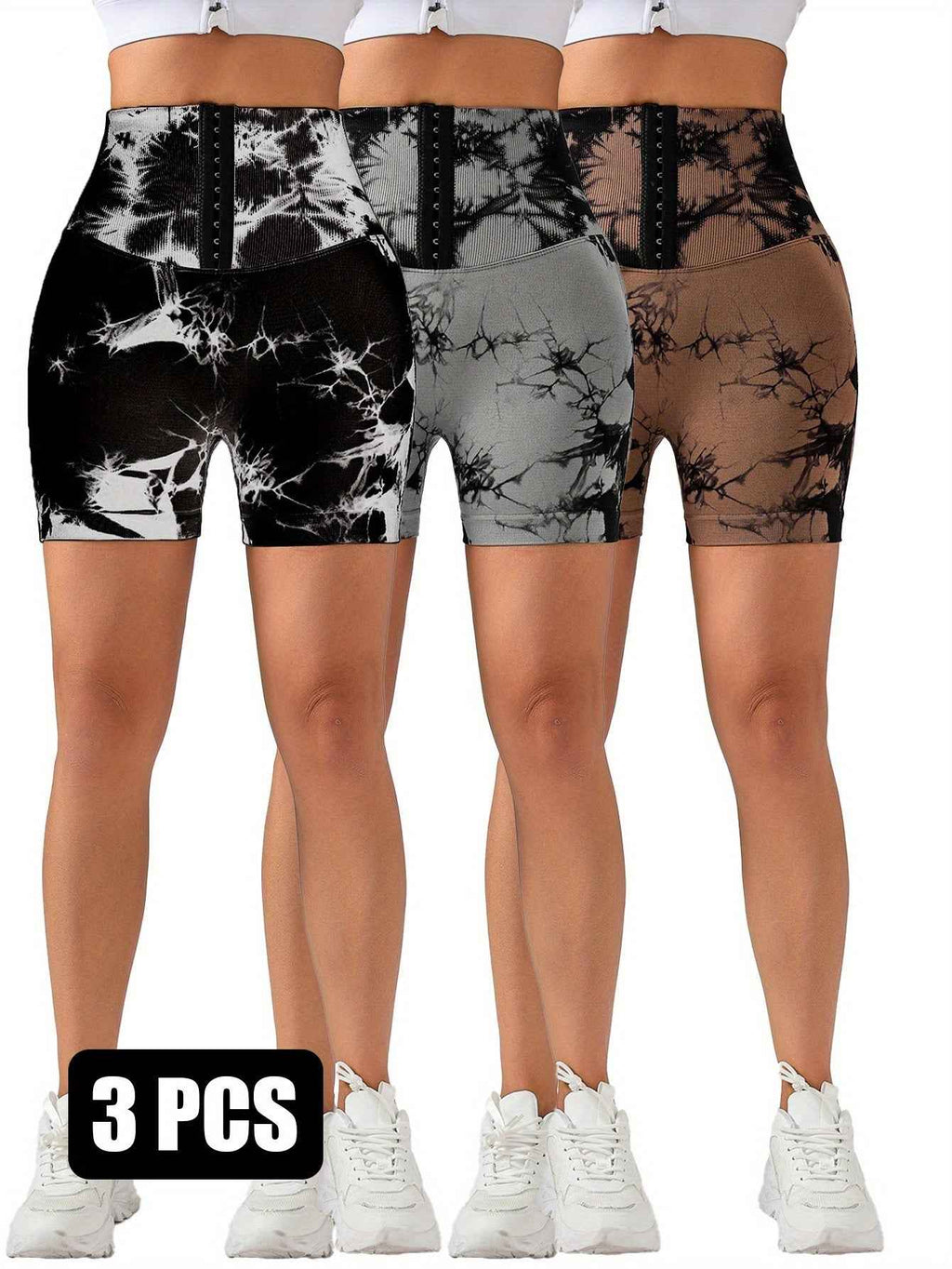 3er Pack Nahtlose Tummy Control Leggings mit 3-REIHEN-HAKEN – Body Shape Slim Scrunch Butt Lift Fitness Shorts