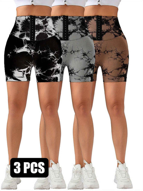 3er Pack Nahtlose Tummy Control Leggings mit 3-REIHEN-HAKEN – Body Shape Slim Scrunch Butt Lift Fitness Shorts
