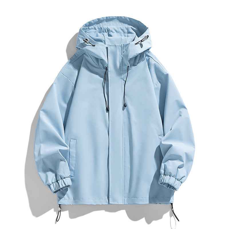 Men's Sports Casual Shell Jacket Solid Color Loose Hooded Climbing Jacket