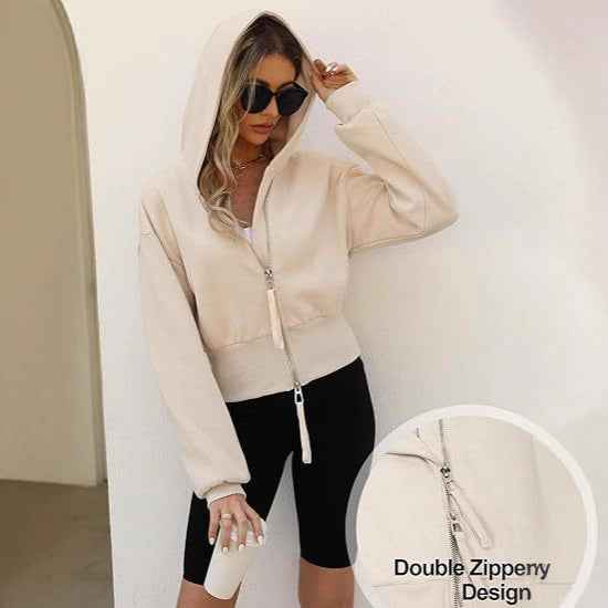 European And American Street Sports Hipster Fashion Casual Double Zip Patchwork Hoodie