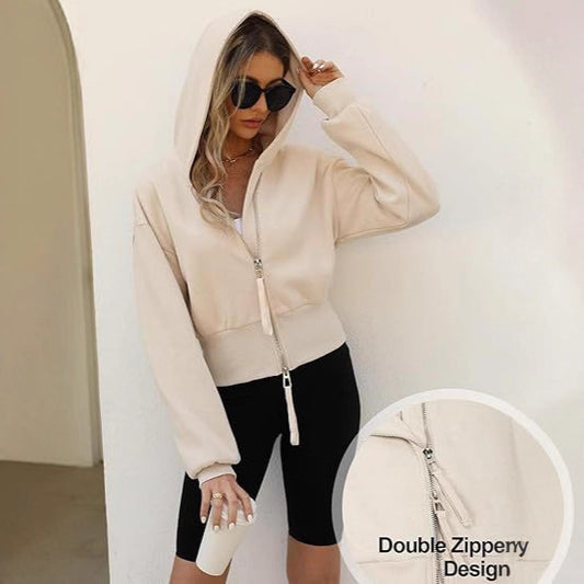 European And American Street Sports Hipster Fashion Casual Double Zip Patchwork Hoodie