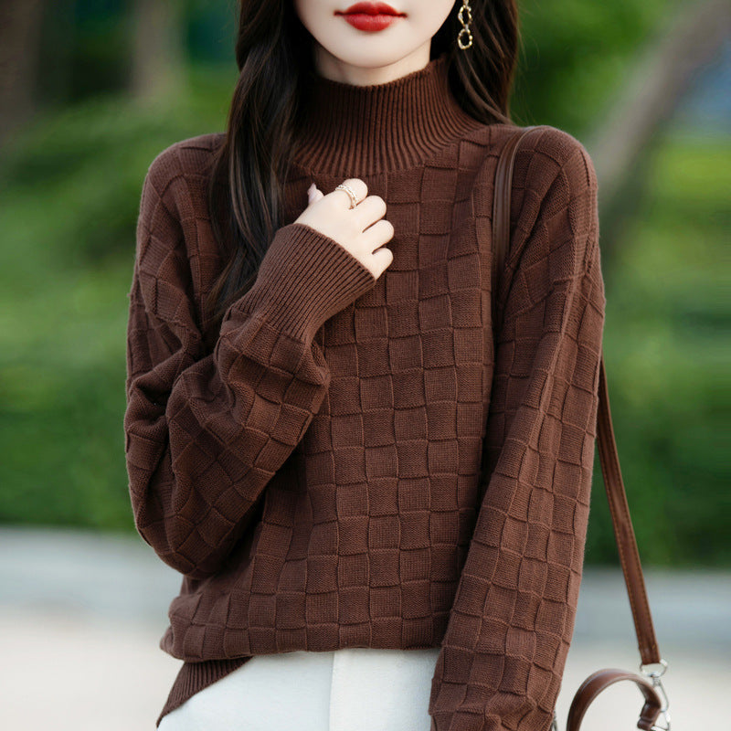 Women's Square Decorative Solid Color Long-sleeved Knitted Sweater
