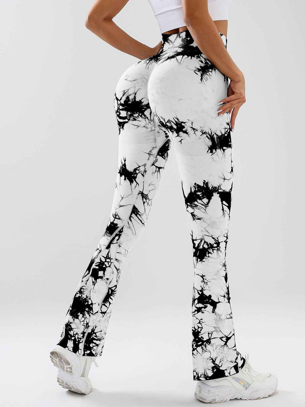 Hochtaillierte Yogahose mit Bauchkontrolle für Frauen – Tie-Dye Stretch Slimming Bootcut Fitness- und Sportleggings