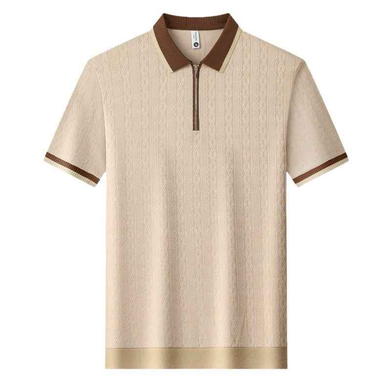 Fashionable Zippered Lapel Short-Sleeve Polo Shirt