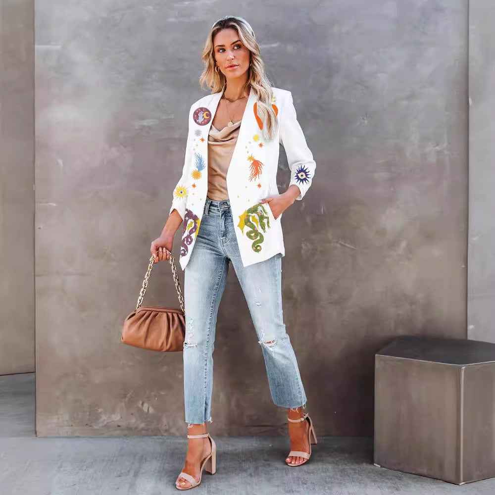 Printed Fashionable Fitted Long Sleeve Small Suit Jacket