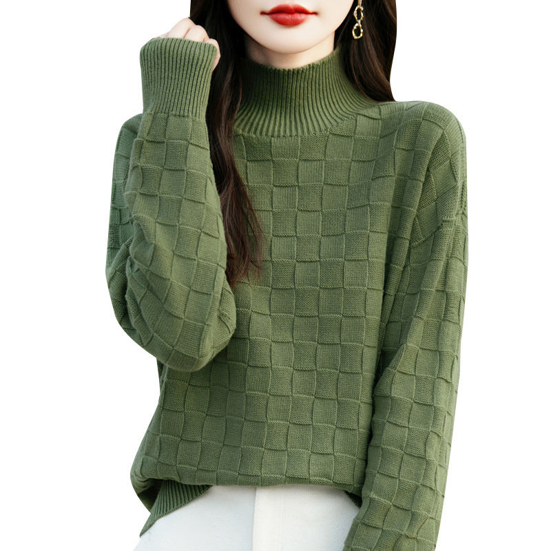 Women's Square Decorative Solid Color Long-sleeved Knitted Sweater