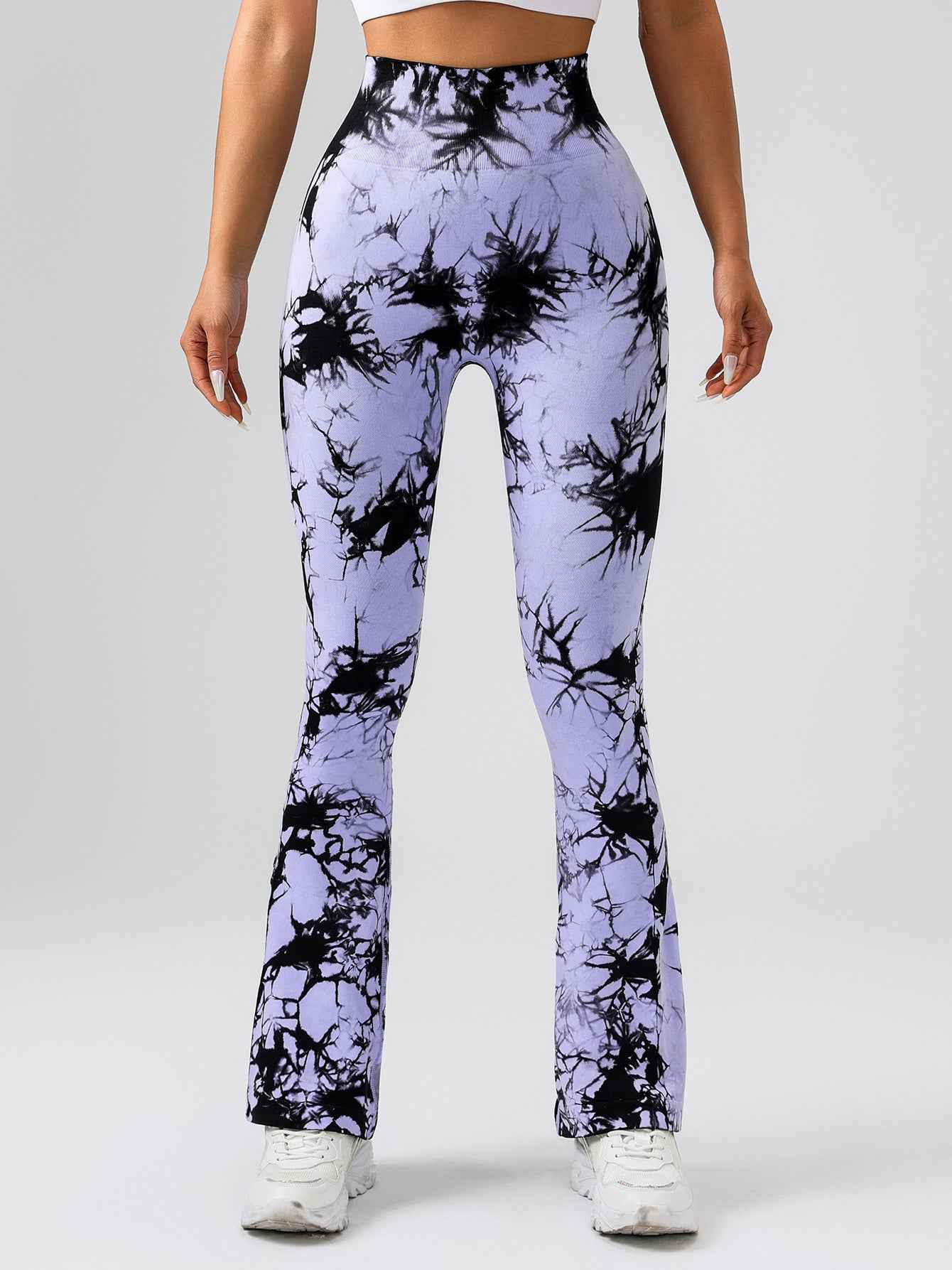 Hochtaillierte Yogahose mit Bauchkontrolle für Frauen – Tie-Dye Stretch Slimming Bootcut Fitness- und Sportleggings