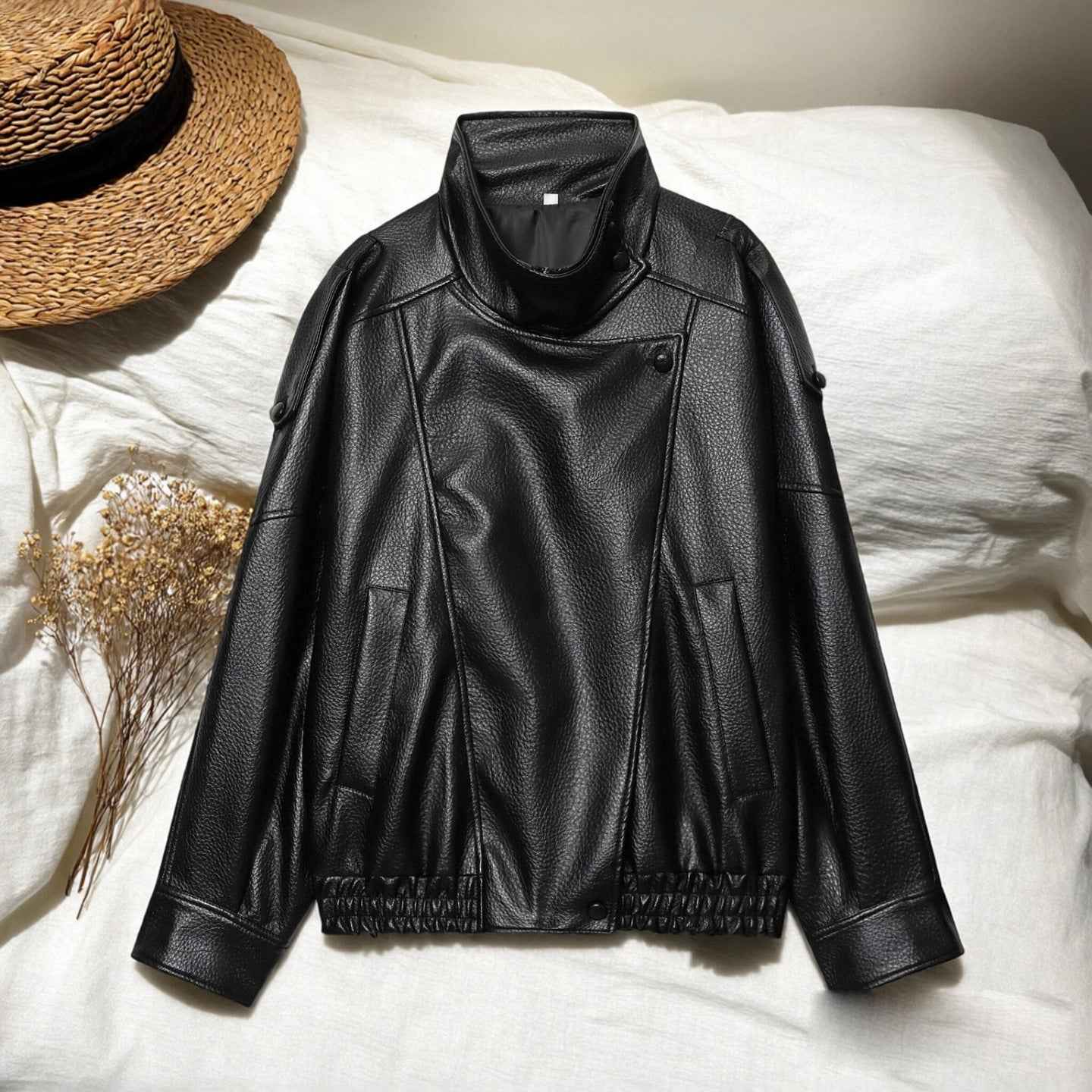 European And American Style Women's Autumn New Fashion Street Imitation Leather Jacket Coat