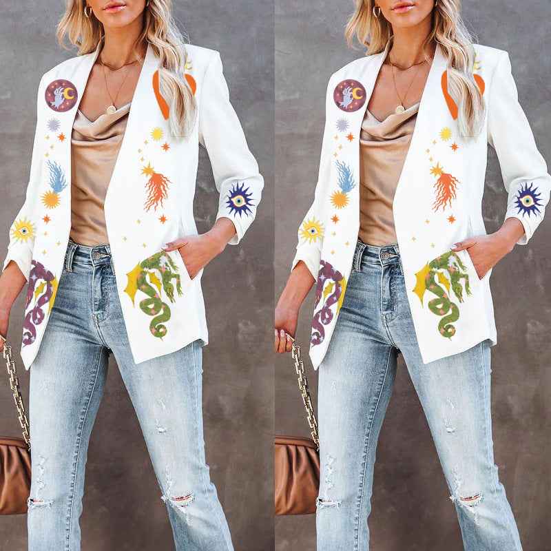 Printed Fashionable Fitted Long Sleeve Small Suit Jacket