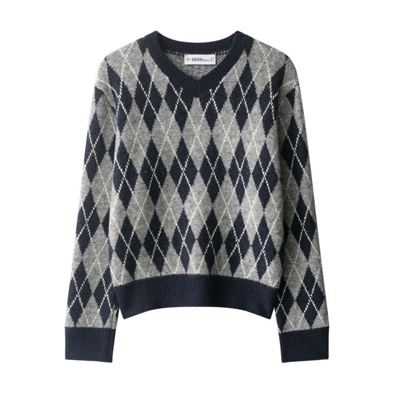 Fashion Diamond Pattern Knit Sweater For Women