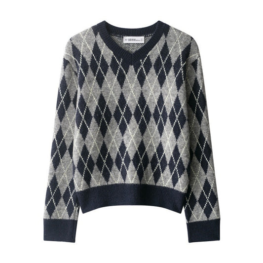 Fashion Diamond Pattern Knit Sweater For Women