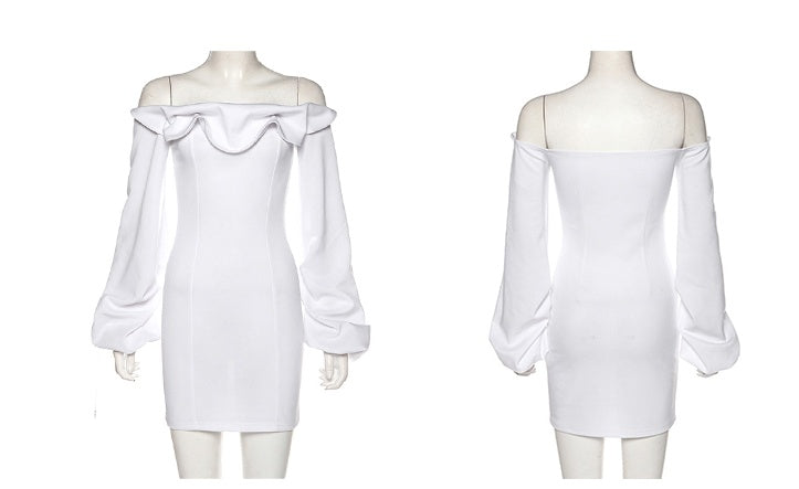 French temperament dress female qiu dong sex appeal one word collar design