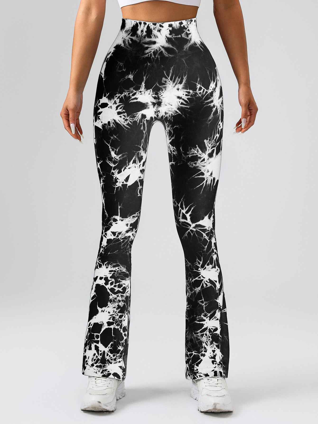 Hochtaillierte Yogahose mit Bauchkontrolle für Frauen – Tie-Dye Stretch Slimming Bootcut Fitness- und Sportleggings