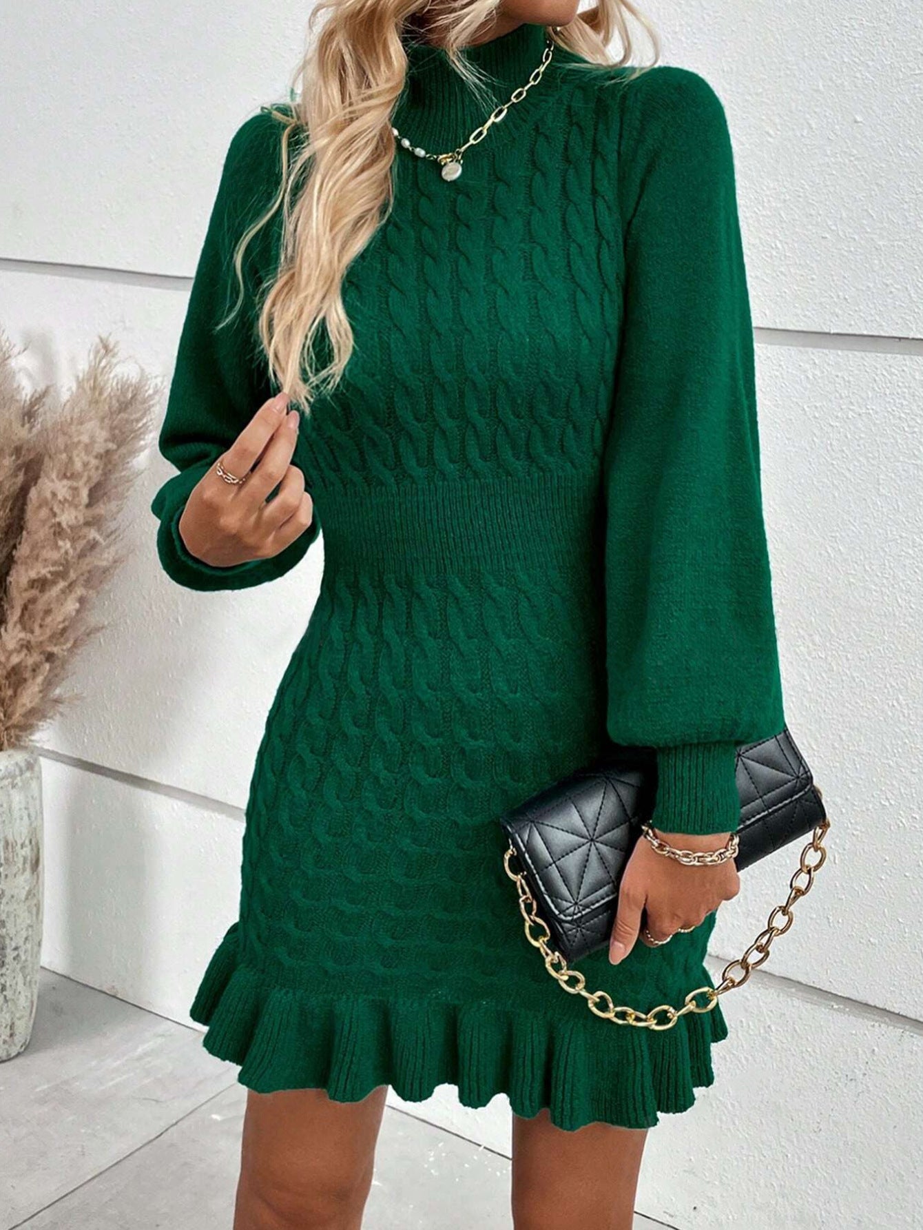 Fashion Women's Clothing Temperament Twisted Waist Solid Color Dress