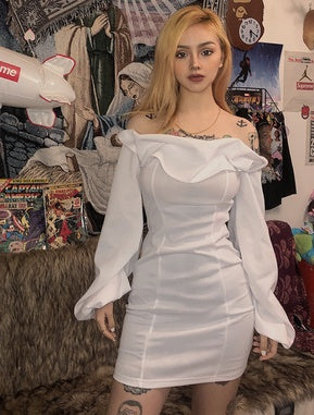 French temperament dress female qiu dong sex appeal one word collar design