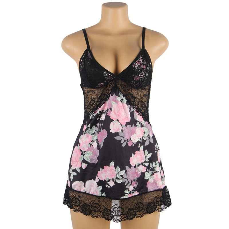 Plus Size Embroidery Patchwork Lace Sleeping Dress