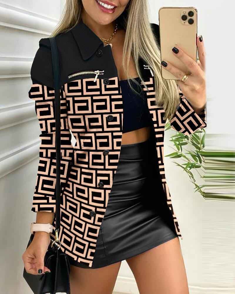 Zipper Color Matching Printing Lapel Small Coat