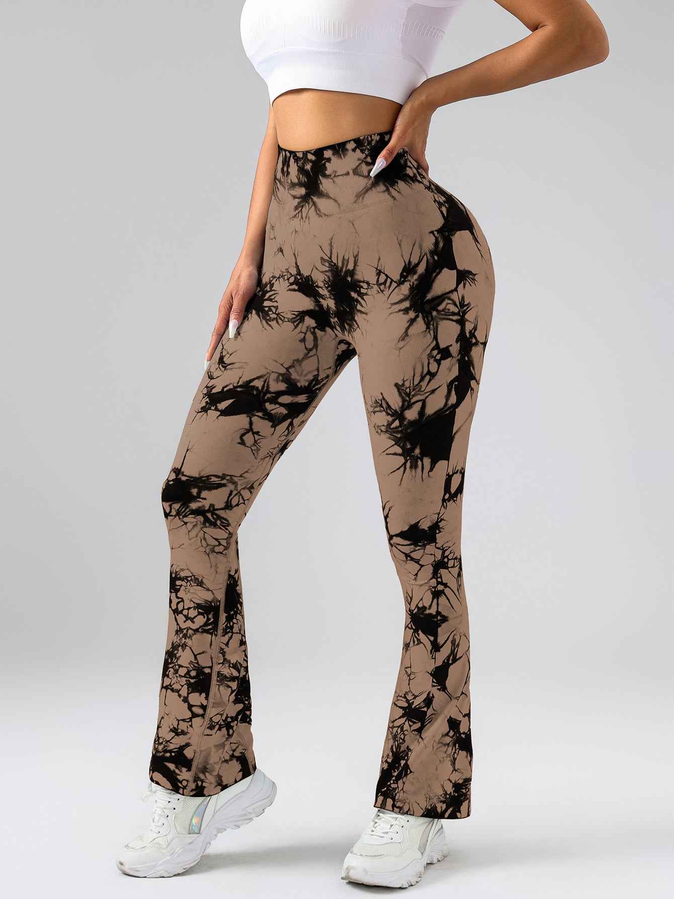 Hochtaillierte Yogahose mit Bauchkontrolle für Frauen – Tie-Dye Stretch Slimming Bootcut Fitness- und Sportleggings