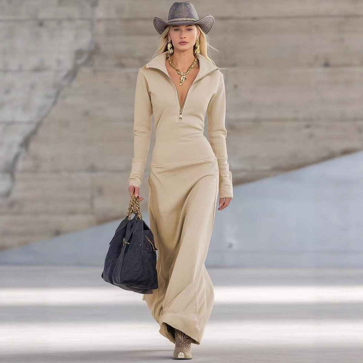 Slim Fit Long Dress Women Casual Long Sleeve Dress