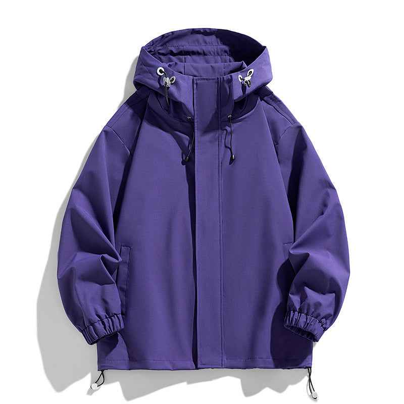 Men's Sports Casual Shell Jacket Solid Color Loose Hooded Climbing Jacket