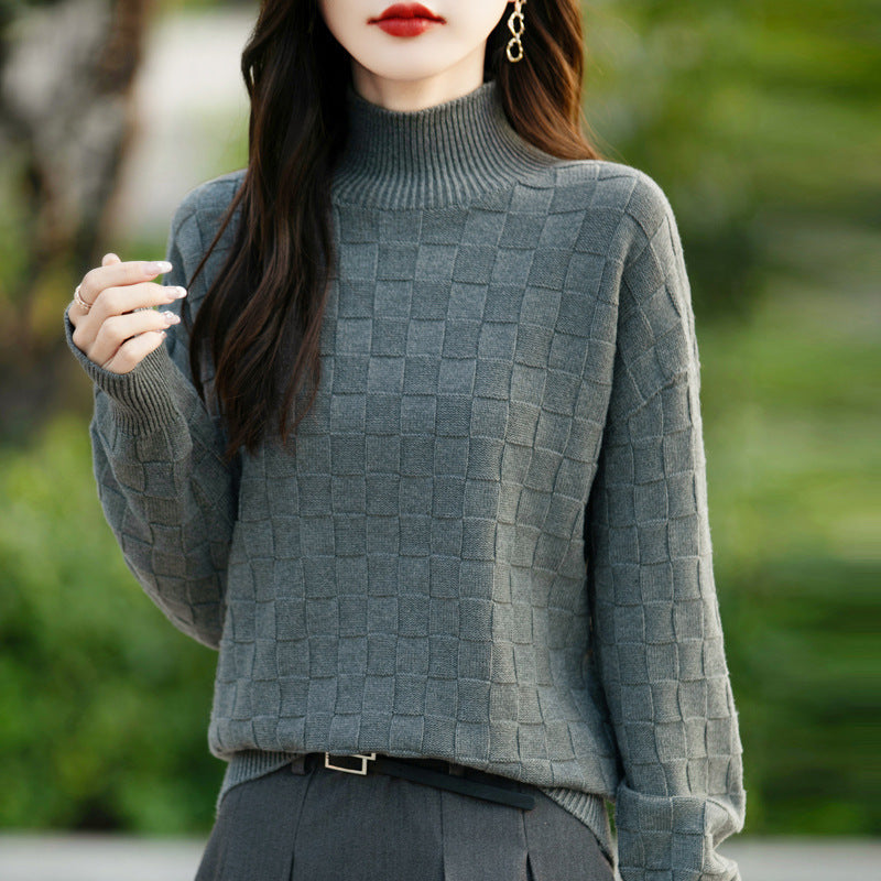 Women's Square Decorative Solid Color Long-sleeved Knitted Sweater