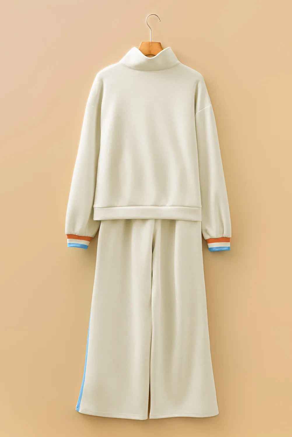 Apricot Striped Patchwork Quarter Zip Pullover Loose Pant Set